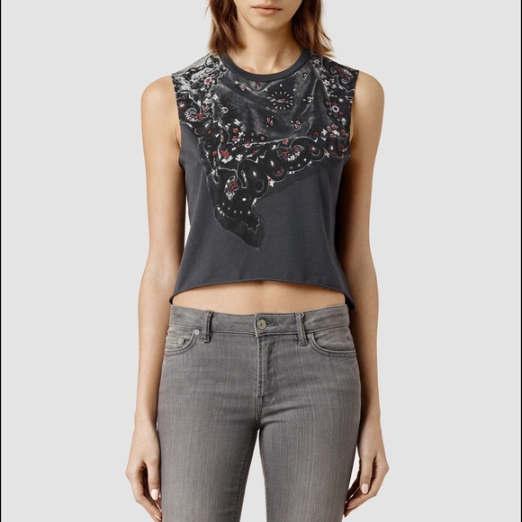 All Saints Tops - AllSaints Black Band Muscle Tank